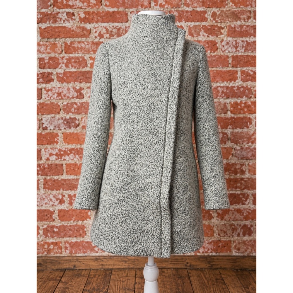 Andrew Marc Grey Wool Blend Asymmetrical Zip Funnel Neck Coat S Lagenlook Fall